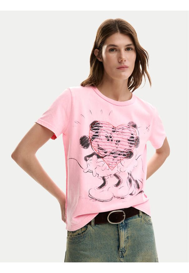 Desigual T-Shirt Core Mickey 26SWTK42 Różowy Regular Fit. Kolor: różowy. Materiał: bawełna