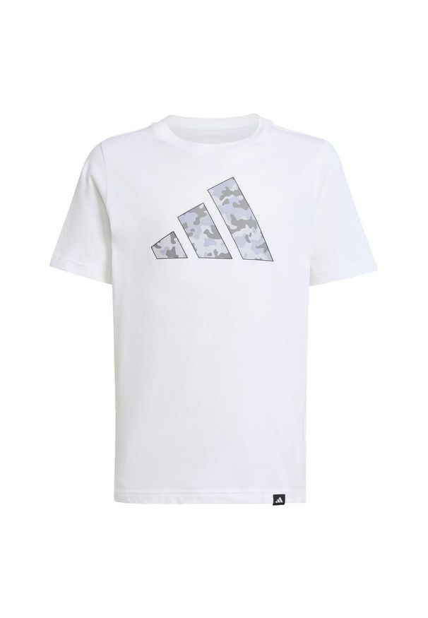 Adidas - Koszulka dla dzieci z grafiką Camo. Kolor: biały. Materiał: bawełna. Sport: joga i pilates
