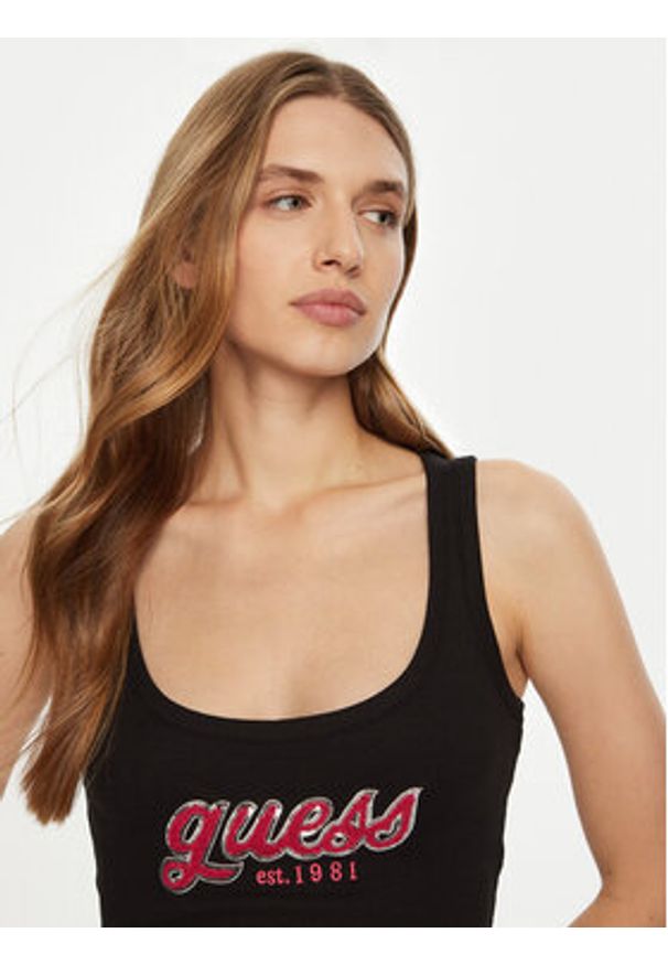 Guess Top W5RP03 KA0H1 Czarny Regular Fit. Kolor: czarny. Materiał: bawełna