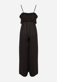 Born2be - Czarny Kombinezon Koktajlowy na Regulowanych Ramiączkach z Falbankami i Gumką w Pasie Tesvia. Okazja: na co dzień. Kolor: czarny. Długość rękawa: na ramiączkach. Styl: wizytowy #7