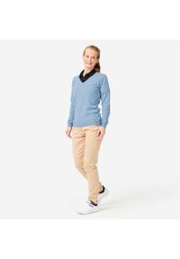 INESIS - Sweter do golfa damski Inesis MW100 dekolt w serek. Typ kołnierza: dekolt w serek, golf. Kolor: niebieski. Materiał: materiał, bawełna. Styl: sportowy, elegancki