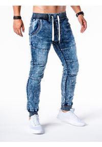 Ombre Clothing - Spodnie męskie jeansowe joggery P551 - jasnoniebieskie - M. Kolor: niebieski. Materiał: jeans. Wzór: nadruk, gładki #2