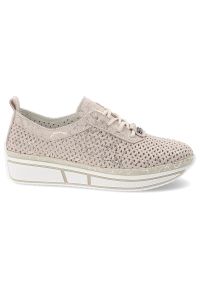 Sneakersy damskie Vinceza, ze skóry naturalnej zamszowej ażurowa cholewka sznurowanie lekka platforma casual, beżowe, 95387. Okazja: na co dzień. Zapięcie: sznurówki. Kolor: beżowy. Materiał: skóra, zamsz. Szerokość cholewki: normalna. Wzór: ażurowy. Obcas: na platformie. Styl: casual #2