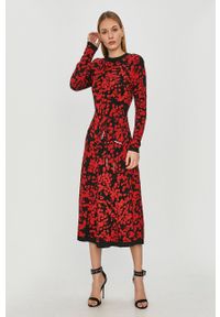 Hugo - Sukienka. Kolor: czerwony. Materiał: dzianina. Długość rękawa: długi rękaw. Typ sukienki: rozkloszowane #5