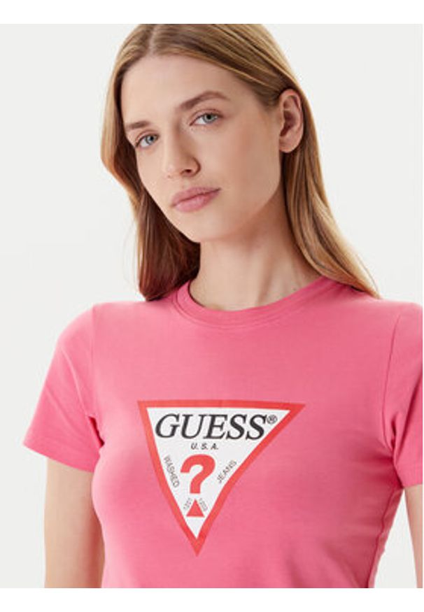 Guess Jeans T-Shirt W4YI04 J1314 Różowy Slim Fit. Kolor: różowy. Materiał: bawełna