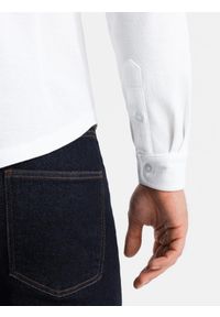 Ombre Clothing - Dzianinowa koszula męska SLIM FIT z długim rękawem – biała V1. Kolor: biały. Materiał: dzianina. Długość rękawa: długi rękaw. Długość: długie #5