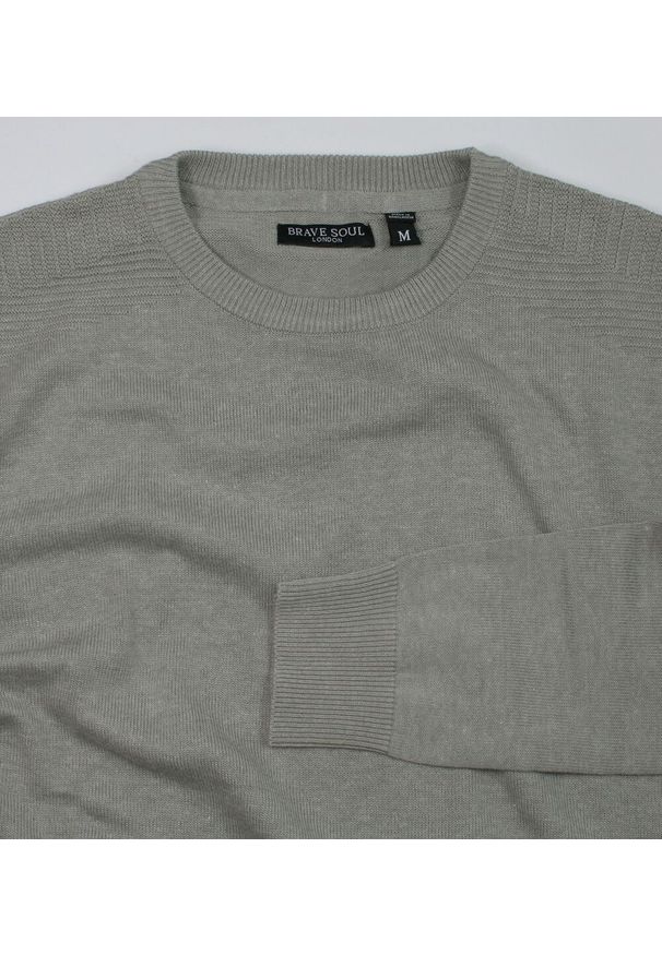 Brave Soul - Sweter Szary, Okrągły Dekolt, 100% BAWEŁNA (U-neck), Męski -BRAVE SOUL. Kolor: szary. Materiał: bawełna. Sezon: zima, jesień. Styl: klasyczny, elegancki