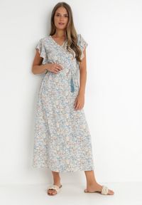 Born2be - Miętowa Sukienka Lanby. Typ kołnierza: kołnierz z falbankami. Kolor: miętowy. Materiał: materiał. Wzór: nadruk, aplikacja, kwiaty. Styl: elegancki. Długość: maxi #2