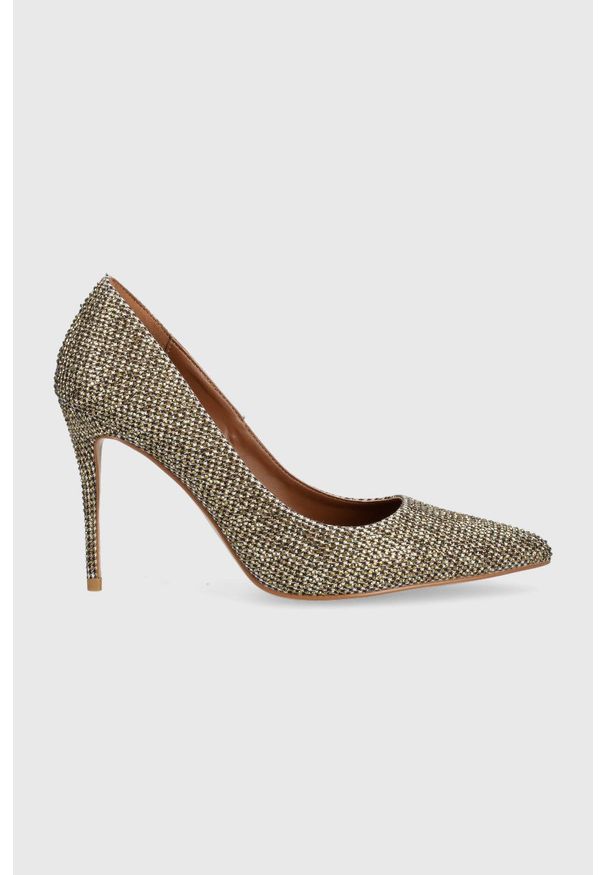 Złote szpilki Kurt Geiger London na średnim obcasie, na