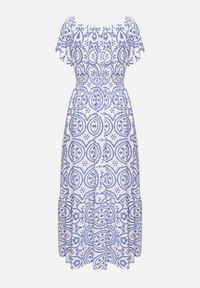 Born2be - Niebiesko-Biała Rozkloszowana Sukienka z Bawełną i Abstrakcyjnym Wzorem Ldivoria. Okazja: na spacer, na imprezę. Kolor: niebieski. Materiał: bawełna. Styl: elegancki #4