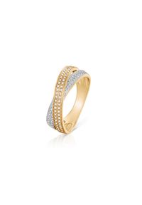W.KRUK - Pierścionek złoty bicolor z diamentami. Materiał: złote. Kolor: złoty. Wzór: aplikacja. Kamień szlachetny: diament