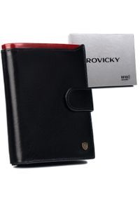 ROVICKY - Portfel skórzany Rovicky N4-RVT-6870 Black+Red czarny. Kolor: czarny. Materiał: skóra