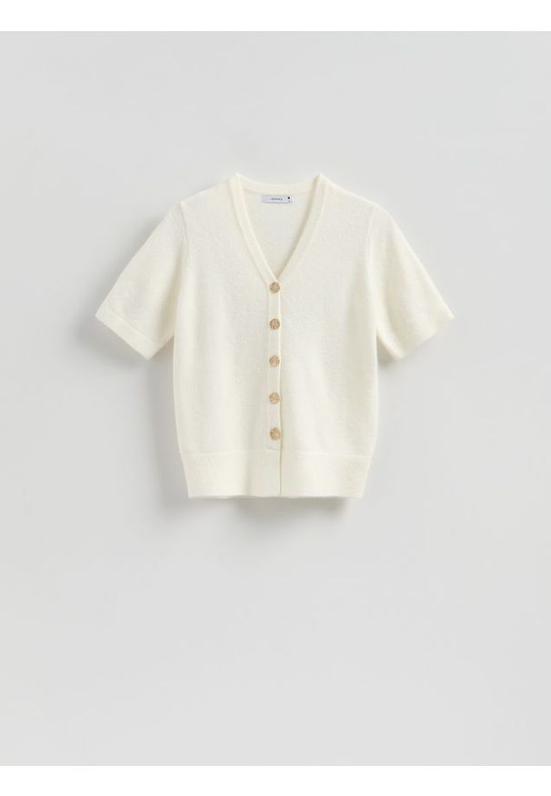 Reserved - Kardigan z dekoracyjnymi guzikami - złamana biel. Materiał: dzianina, wełna
