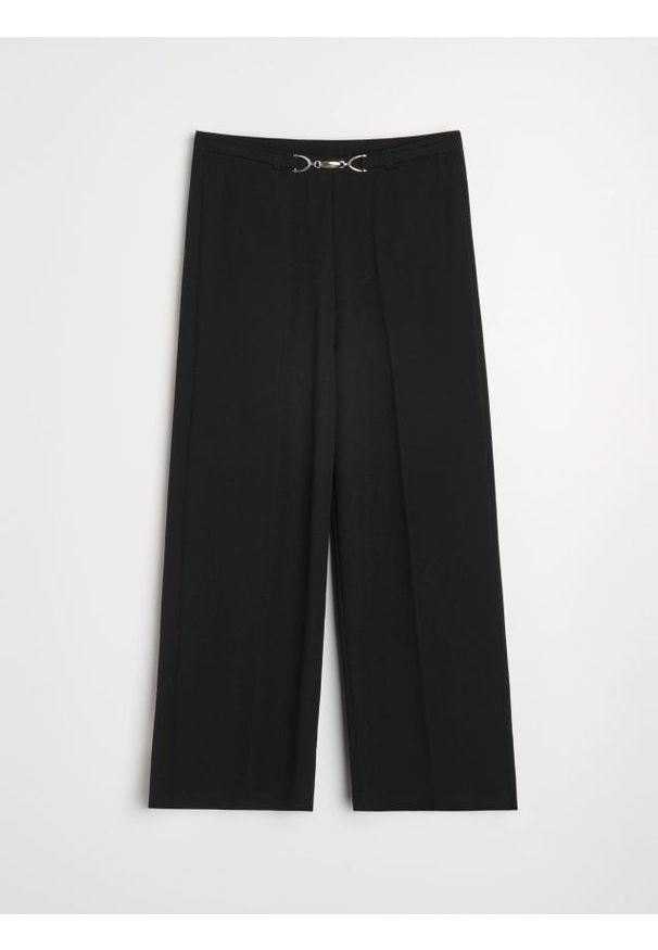 Sinsay - Spodnie wide leg z dekoracyjną klamrą - czarny. Kolor: czarny