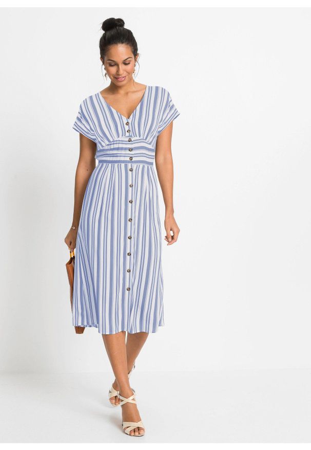 bonprix - Sukienka z wiskozy pochodzącej ze zrównoważonych źródeł. Kolor: fioletowy. Materiał: wiskoza. Wzór: nadruk, paski. Sezon: lato