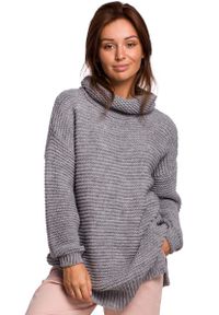MOE - Damski Sweter Oversize z Golfem - Szary. Typ kołnierza: golf. Kolor: szary. Materiał: wełna, nylon, akryl #1
