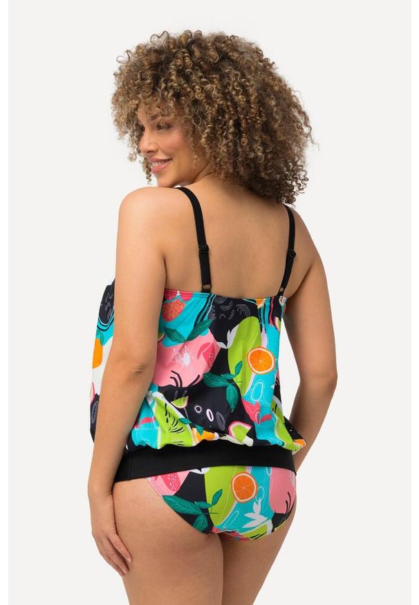 ULLA POPKEN - Damskie Tankini owoce miękkie miseczki ramiączka z regulacją. Kolekcja: plus size. Kolor: czarny. Materiał: poliamid