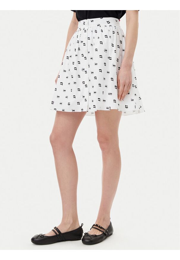 Karl Lagerfeld - KARL LAGERFELD Spódnica trapezowa A2W12029 Biały Regular Fit. Kolor: biały. Materiał: bawełna