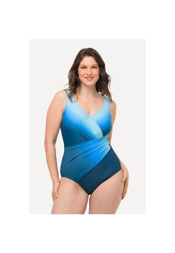 ULLA POPKEN - Damski Kostium kąpielowy cieniowanie miękkie miseczki dekolt w szpic. Kolekcja: plus size. Kolor: niebieski, turkusowy, wielokolorowy. Materiał: elastan, poliamid, materiał