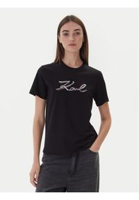 Karl Lagerfeld - KARL LAGERFELD T-Shirt A4W17052 Czarny Regular Fit. Typ kołnierza: dekolt w karo. Kolor: czarny. Materiał: bawełna