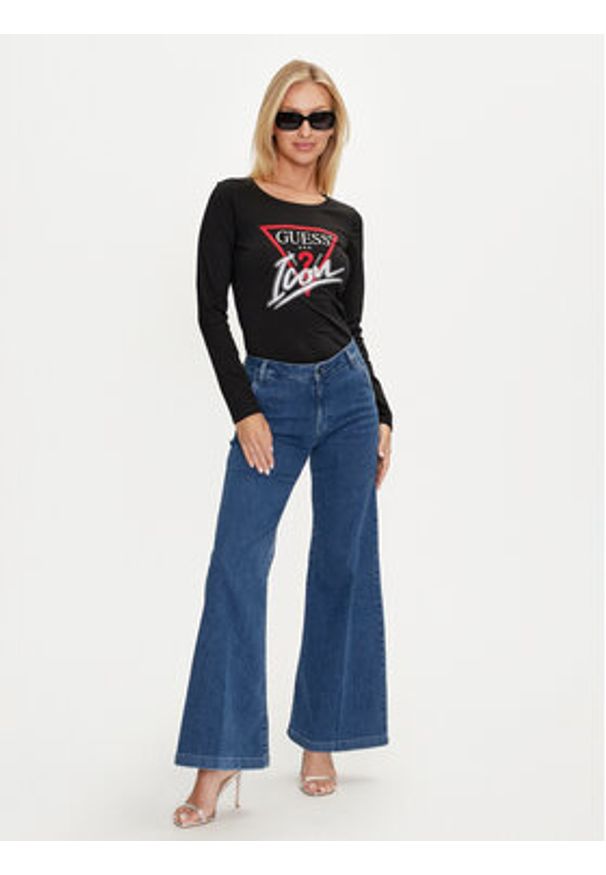 Guess Bluzka Icon W4YI33 I3Z14 Czarny Slim Fit. Kolor: czarny. Materiał: bawełna