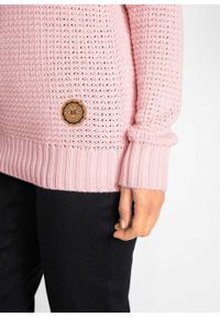 Sweter z golfem z troczkami bonprix pastelowy jasnoróżowy. Typ kołnierza: golf. Kolor: różowy. Materiał: skóra. Wzór: aplikacja #2