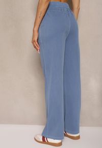 Renee - Niebieskie Szerokie Spodnie High Waist z Wiskozą Linowena. Okazja: na co dzień. Stan: podwyższony. Kolor: niebieski. Materiał: wiskoza. Styl: casual, elegancki #5