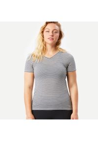 FORCLAZ - Koszulka trekkingowa damska Forclaz Travel 500 merino. Kolor: biały, wielokolorowy, niebieski. Materiał: materiał, akryl, wełna. Długość: długie. Sezon: lato, zima