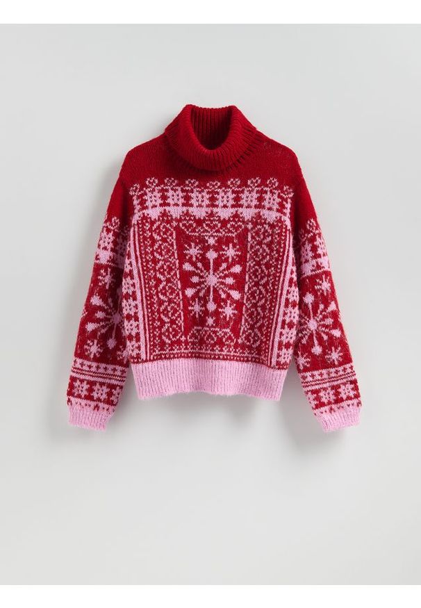 Reserved - Sweter ze świątecznym motywem - wielobarwny. Materiał: dzianina. Styl: wizytowy