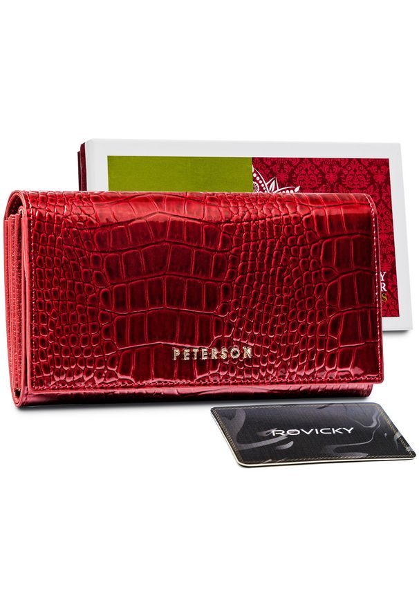 Skórzany portfel croco Peterson czerwony PTN CR-411-RED. Kolor: czerwony. Materiał: skóra