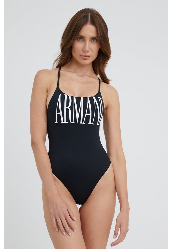 Emporio Armani Underwear jednoczęściowy strój kąpielowy kolor czarny lekko usztywniona miseczka. Kolor: czarny. Materiał: dzianina