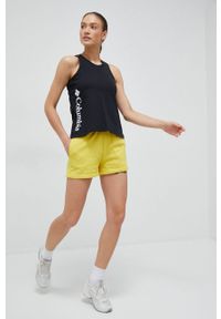 Champion szorty damskie kolor żółty gładkie high waist. Stan: podwyższony. Kolor: żółty. Materiał: materiał, dzianina. Wzór: gładki #4