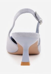 Renee - Niebieskie Czółenka Slingback na Kaczuszce z Imitacji Zamszu Mairiko. Nosek buta: szpiczasty. Zapięcie: sprzączka. Kolor: niebieski. Materiał: zamsz. Sezon: lato. Obcas: na szpilce. Wysokość obcasa: średni #4