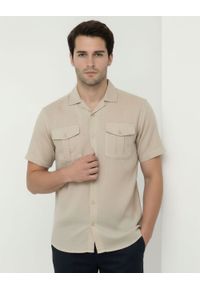 Bawełniano-Lniana Koszula Brave Soul - Piaskowa. Kolor: brązowy, beżowy, wielokolorowy. Materiał: bawełna, len. Sezon: lato #2