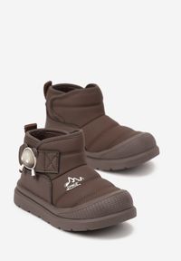 Born2be - Ciemnobrązowe Pikowane Botki Ozdobione Ledami Hlettie. Okazja: na co dzień. Kolor: brązowy. Materiał: jeans. Wzór: aplikacja. Styl: casual, elegancki