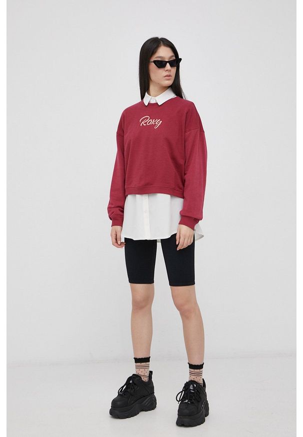 Roxy Bluza damska kolor bordowy z aplikacją. Kolor: czerwony. Wzór: aplikacja