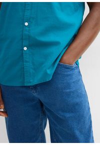 bonprix - Koszulka z krótkim rękawem, z czystej bawełny. Typ kołnierza: kołnierzyk włoski. Kolor: niebieski. Materiał: bawełna, materiał. Długość rękawa: krótki rękaw. Długość: krótkie. Sezon: lato #2