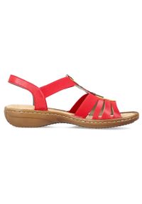 Komfortowe sandały damskie wsuwane z gumkami czerwone Rieker 60804-33. Zapięcie: bez zapięcia. Kolor: czerwony #1