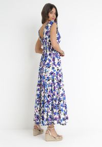 Born2be - Fioletowo-Niebieska Wiskozowa Sukienka Maxi z Kopertowym Dekoltem i Gumką w Talii Erian. Kolor: fioletowy. Materiał: wiskoza. Długość rękawa: bez rękawów. Wzór: kwiaty. Sezon: wiosna, lato. Typ sukienki: kopertowe. Długość: maxi #3