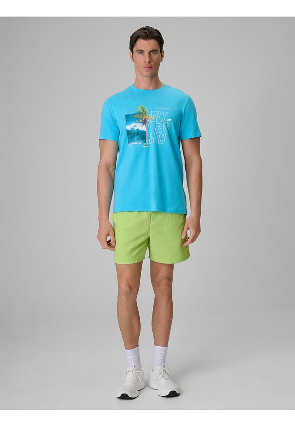 4f - 4F T-shirt regular z nadrukiem męski - niebieski XL. Okazja: na co dzień. Kolor: niebieski. Materiał: bawełna, dzianina. Wzór: nadruk. Styl: wakacyjny, casual, klasyczny