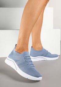 Renee - Niebieskie Siateczkowe Buty Sportowe Sneakersy na Zdobionej Podeszwie Talloti. Okazja: na co dzień. Kolor: niebieski. Materiał: jeans. Wzór: aplikacja #6