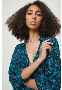 medicine - Medicine sukienka midi rozkloszowana. Kolor: turkusowy. Materiał: tkanina. Typ sukienki: rozkloszowane. Długość: midi #3