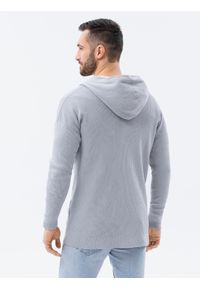 Ombre Clothing - Sweter męski kardigan z kapturem - jasnoszary V2 E188 - XXL. Typ kołnierza: kaptur. Kolor: szary. Materiał: bawełna, nylon, dzianina #6