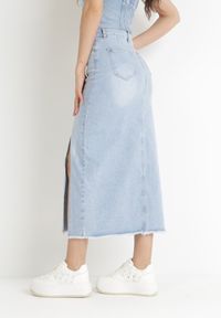 Born2be - Niebieska Jeansowa Spódnica Maxi z Rozcięciem Lenama. Kolor: niebieski. Materiał: jeans #3