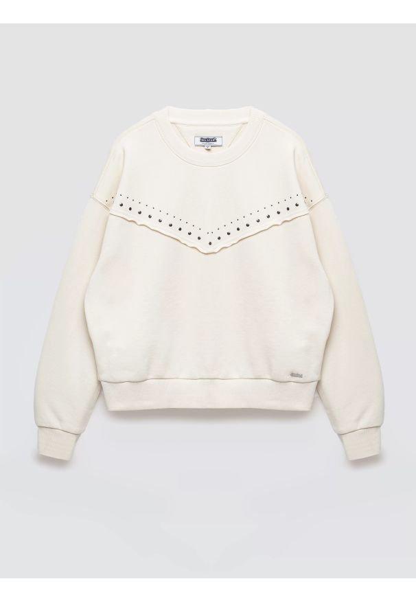 Big-Star - Bluza damska z linii Authentic perłowa Frolia 103. Okazja: na co dzień. Kolor: kremowy. Materiał: materiał, skóra, dzianina. Długość rękawa: długi rękaw. Długość: długie. Wzór: ze splotem, aplikacja. Styl: elegancki, klasyczny, casual