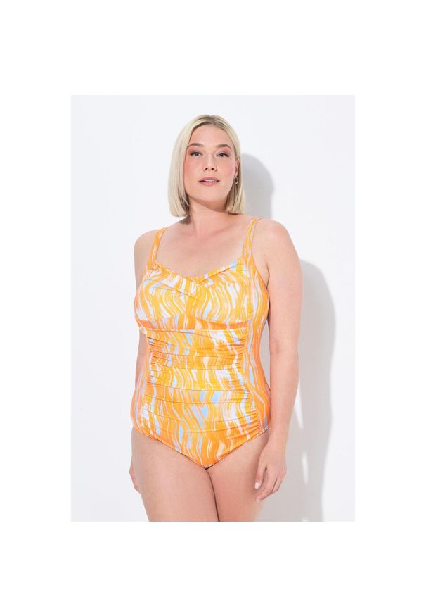 ULLA POPKEN - Damski Strój kąpielowy drapowanie miękkie miseczki regulowane ramiączka. Kolekcja: plus size. Kolor: pomarańczowy. Materiał: poliamid, poliester, materiał, elastan