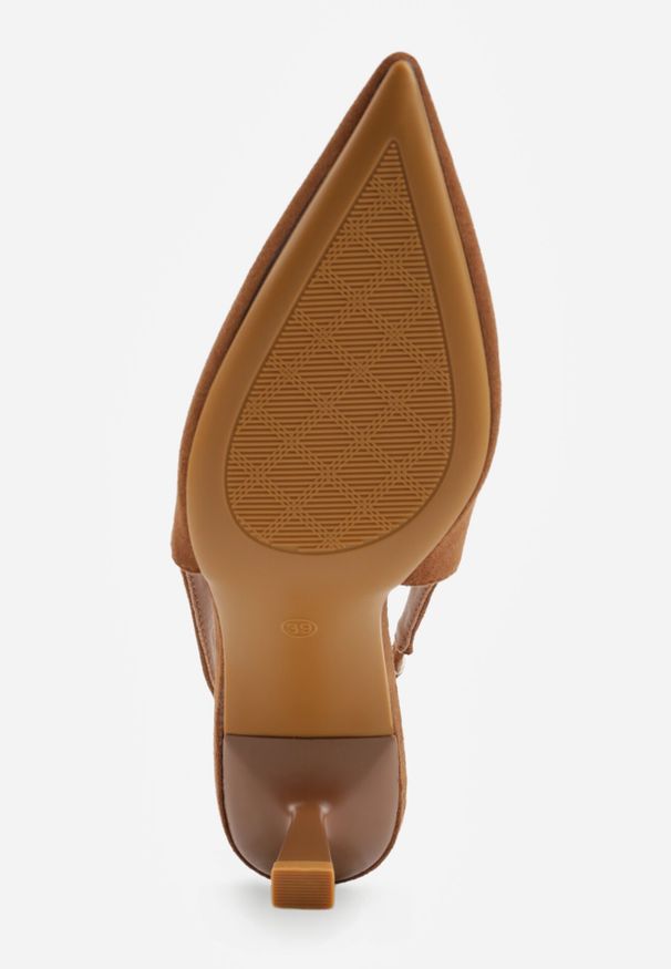 Born2be - Brązowe Czółenka VICES na Klepsydrowej Szpilce z Odkrytą Piętą Azisera. Kolor: brązowy. Materiał: jeans. Styl: elegancki