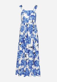 Born2be - Niebieska Rozkloszowana Sukienka z Wiskozą w Kwiatowym Wzór Nilarune. Kolor: niebieski. Materiał: wiskoza. Długość rękawa: na ramiączkach. Wzór: kwiaty. Sezon: lato. Styl: klasyczny #5