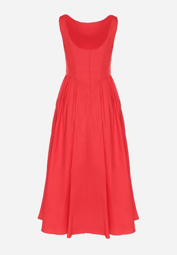 Born2be - Czerwona Bawełniana Sukienka o Rozkloszowanym Kroju Halowena. Okazja: na co dzień, na spacer. Kolor: czerwony. Materiał: bawełna. Typ sukienki: proste. Styl: casual