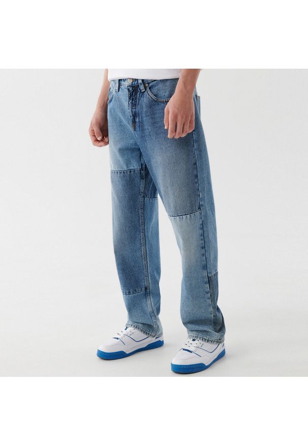 Cropp - Patchworkowe jeansy - Niebieski. Kolor: niebieski